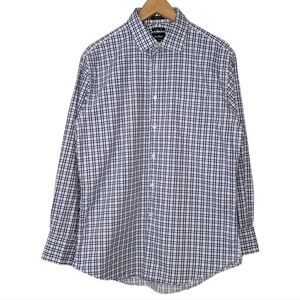 Neiman Marcus Trim Fit Plaid Office Business Casual Button Down Polo Shirt Sz L